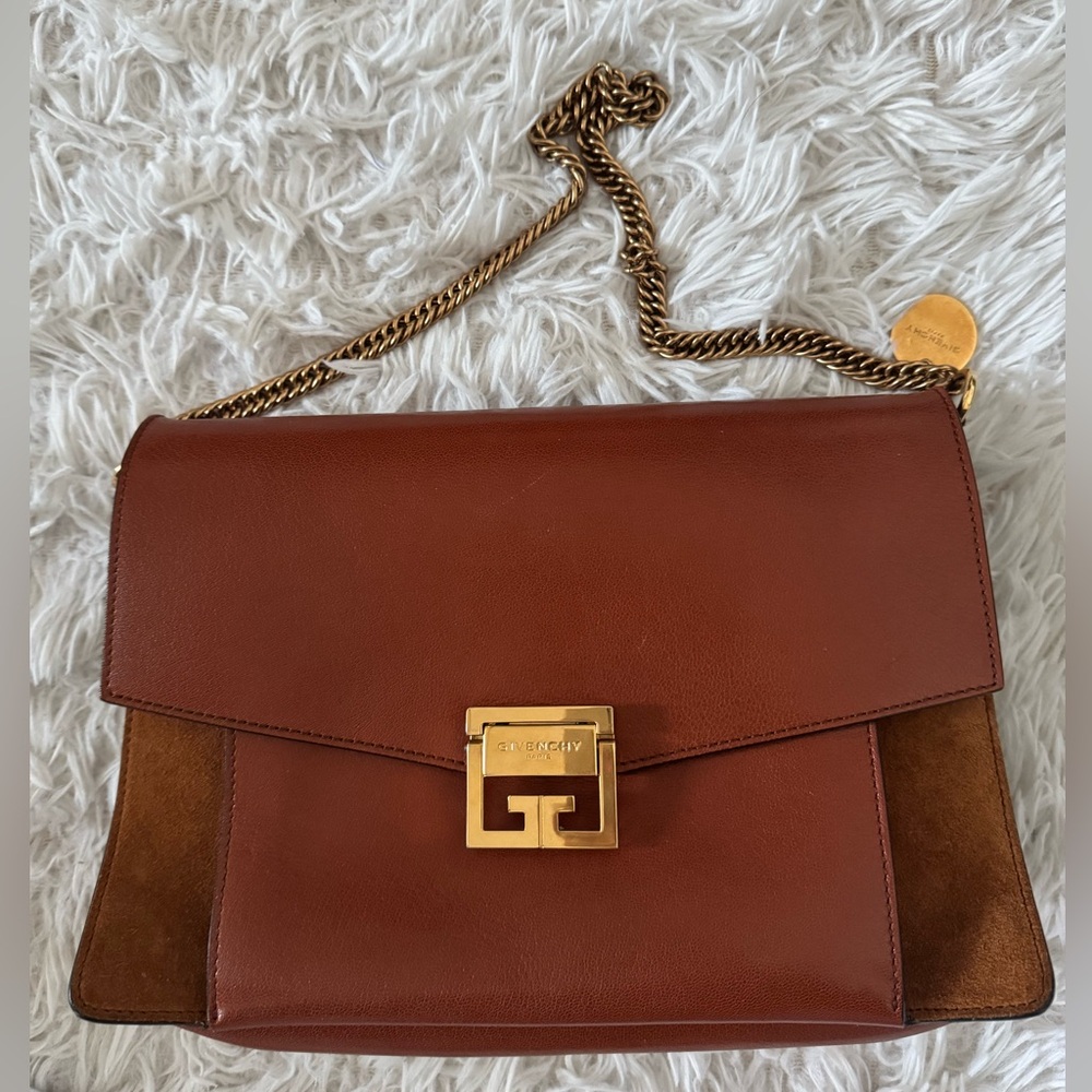Givenchy Brown Leather & Suede Shoulder Bag with Gold Chain